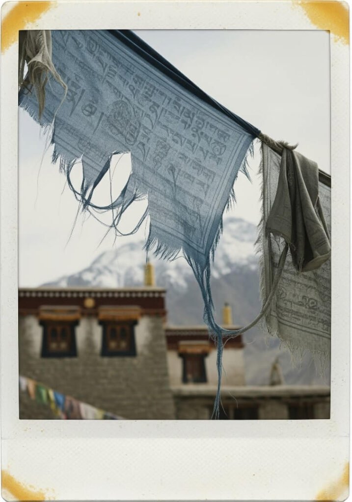 Tattered prayer flag at Ladakh monastery.