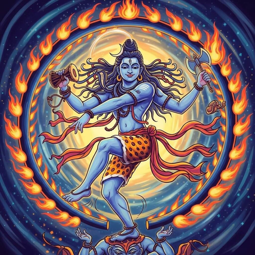 Digital painting of Nataraja with a wobbly foot.