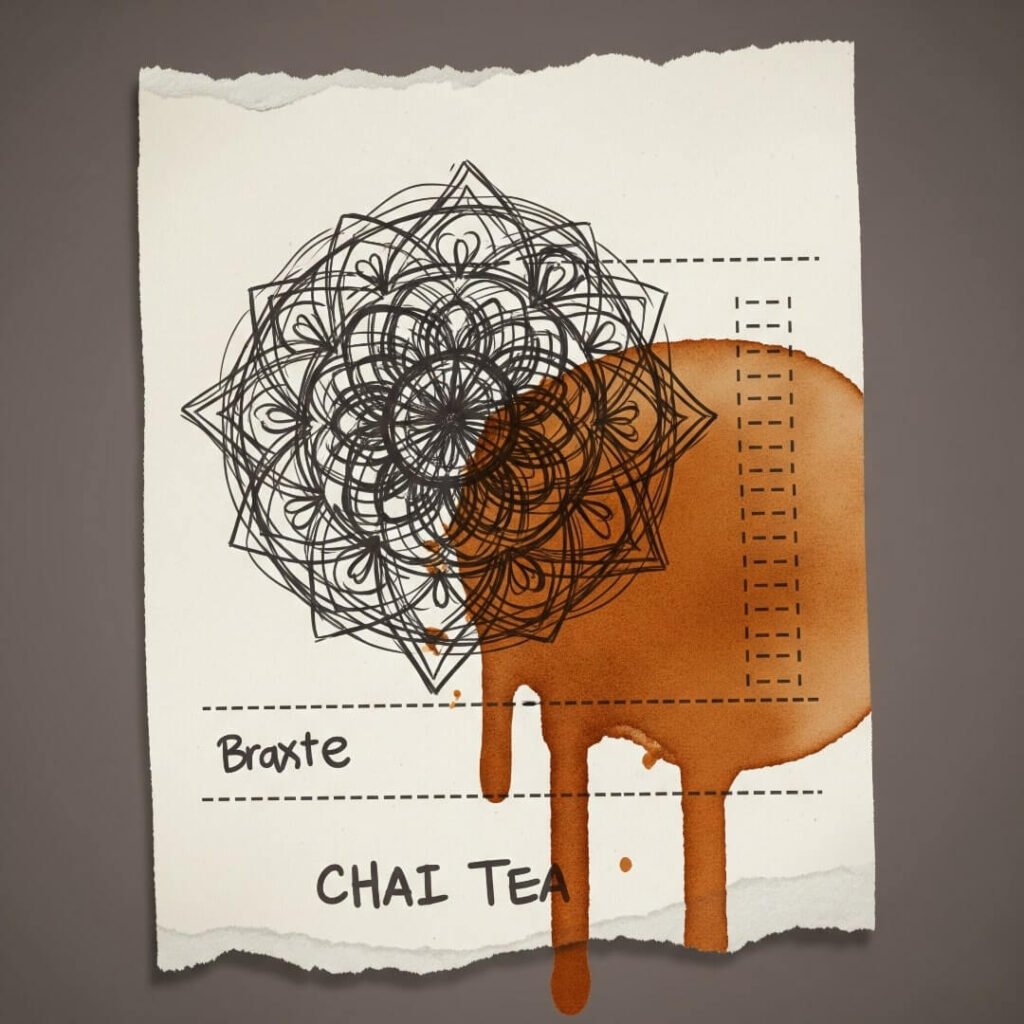 Digital sketch of a mandala on a chai-stained receipt.