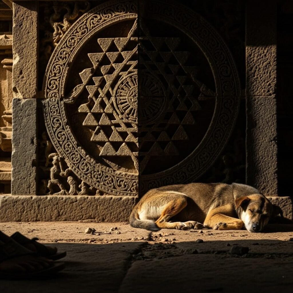 Snuck this pic at a Bandra temple, yantra energy hit me despite the dog snores.