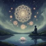 Unlocking Energy: 7 Chakra Mantras to Balance Your Life Meditator by water, glowing mandala, chakra symbols.