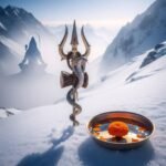 Lord Shiva Myths That Messed Me Up (In a Good Way) Trishul in Himalayan snow with Shiva's silhouette.
