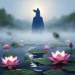 Sacred Stories of Lord Vishnu: My Total Mess of a Love Story Vishnu's silhouette by a misty lotus pond.