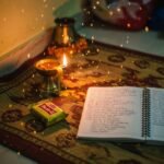 Step-by-Step Guided Prayer for Beginners Prayer corner with diya, notebook, and Parle-G biscuit.