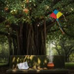 Mantra Meditation: How Chanting Saved My Sanity in India’s Chaos Banyan tree, stone bench, mantra, kulhad, kite.