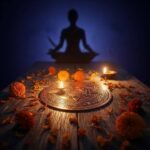 Yantra Meditation: My Absolute Disaster of a Journey Copper yantra, marigold petals, meditating figure, hopeful vibe.